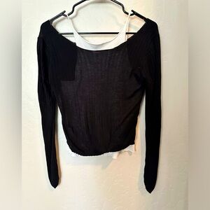 Black & White Layered Cropped Long Sleeve Drop Shoulder Sweater